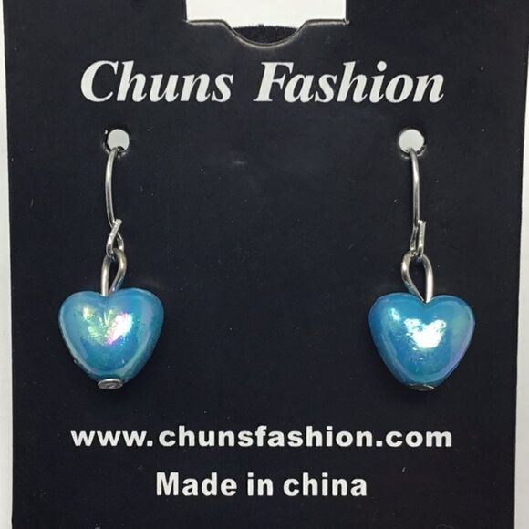Turquoise Heart Pendant Dangle Earrings (H15) - Picture 3 of 4